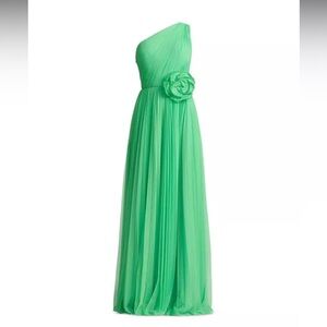 NWT Zac Posen One-Shoulder Rosette Pleated Gown Green Size 4 Evening Formal